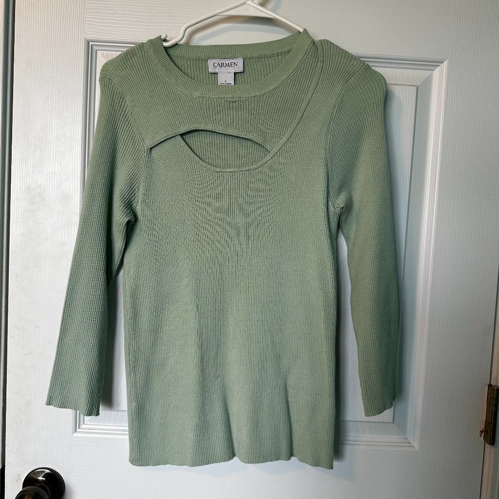 Mint Green Cut Out 3/4 length Sweater